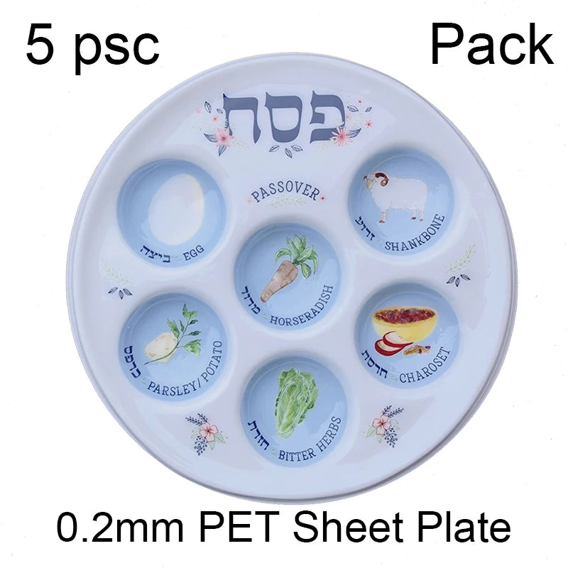 Jewish 6-Section Passover Seder Plate - Kosher, Melamine/Plastic/Silicone/Disposable Paper, with Food Labels & Elegant Designs
