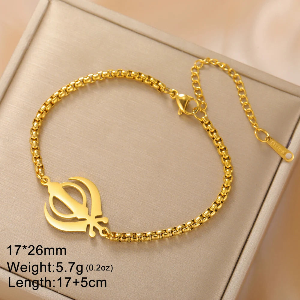 Dawapara Sikh Religious Symbol Khanda Bracelet Sikhism Sword Protection Amulet Stainless Steel Beads Bracelet Couple Gift