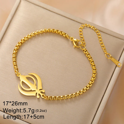 Dawapara Sikh Religious Symbol Khanda Bracelet Sikhism Sword Protection Amulet Stainless Steel Beads Bracelet Couple Gift