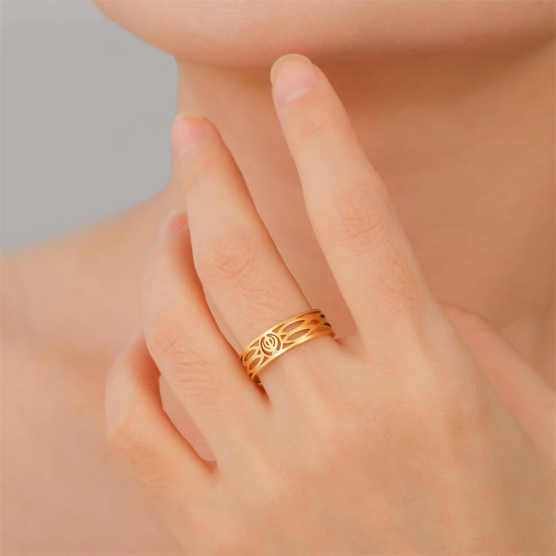 EUEAVAN Fashion Sikhism Symbol Rings For Women Men Stainless Steel Adjustable Classic Sikh Khanda Ring Religious Amulet Jewelry
