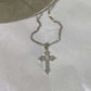 Zircon Cross Pendant Necklace, Silver Thin Chain for Women, Punk Style Party Birthday Jewelry Gift