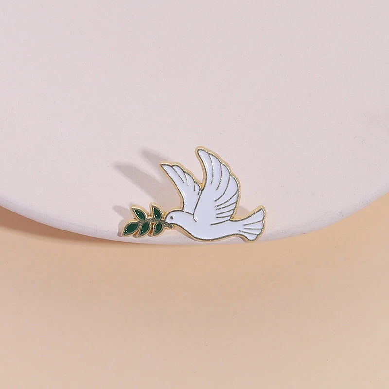 Peace Dove Olive Branch Enamel Pin Animal Pigeon World Peace Theme Metal Brooch Lapel Badge Jewelry Decoration Gift For Friends