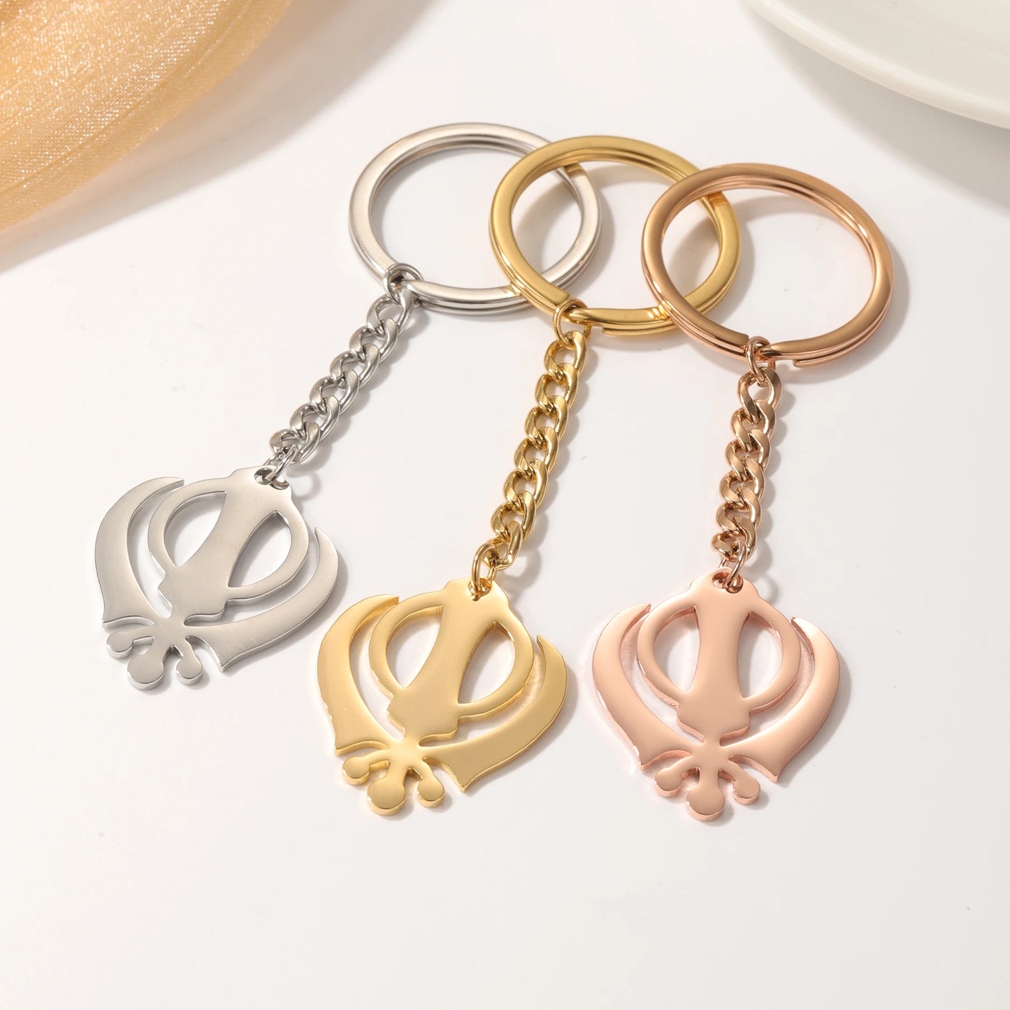 Punjabi Sikh Gold Keychain Pendant Gift 18K Stainless Steel Believer Faith Master Unique Symbol Religious Jewelry Souvenir Gift