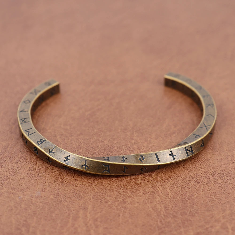 Trendy Charm Viking Nordic Runes C-Shaped Bracelet for Men Women Stainless Steel Classic Mobius Opening Bracelet Amulet Jewelry