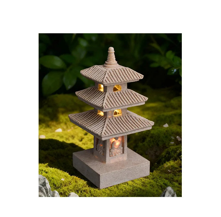 Japanese Pagoda Statue Zen Garden Lantern Resin Stone Tower Sculpture Buddha Decor for Patio Backyard Meditation Home Ornament