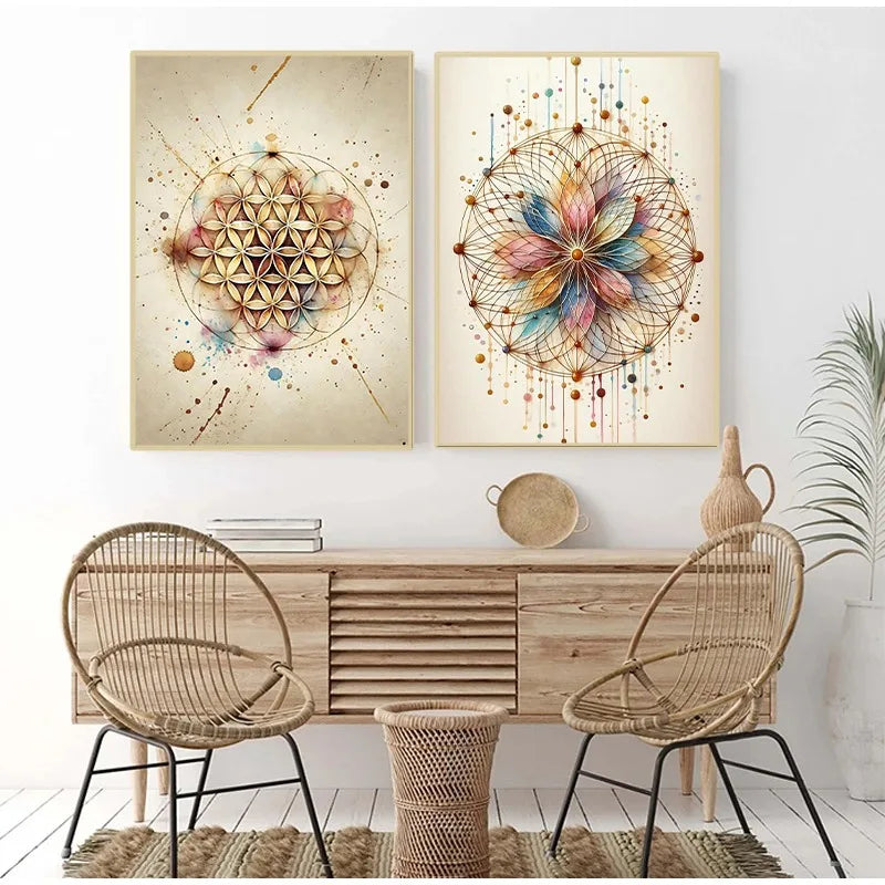 Boho Flower of Life Meditation Poster Positive Energy Sacred Geometry Canvas Painting Spiritual Wall Art Living Room Home Decor