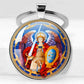 25mm/30MM Archangel Saint Michael Protect Me Holy Shield Angel Protection Glass Pendant Christian Keychains Jewelry Gift