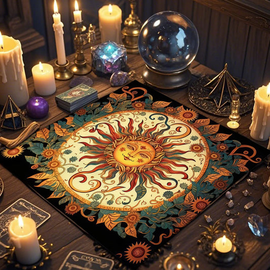Floral And Sun Tarot Card Tablecloth Altar Cloth Flower Life Spread Tarot Reading Cloth Spiritual Oracle Card Pad