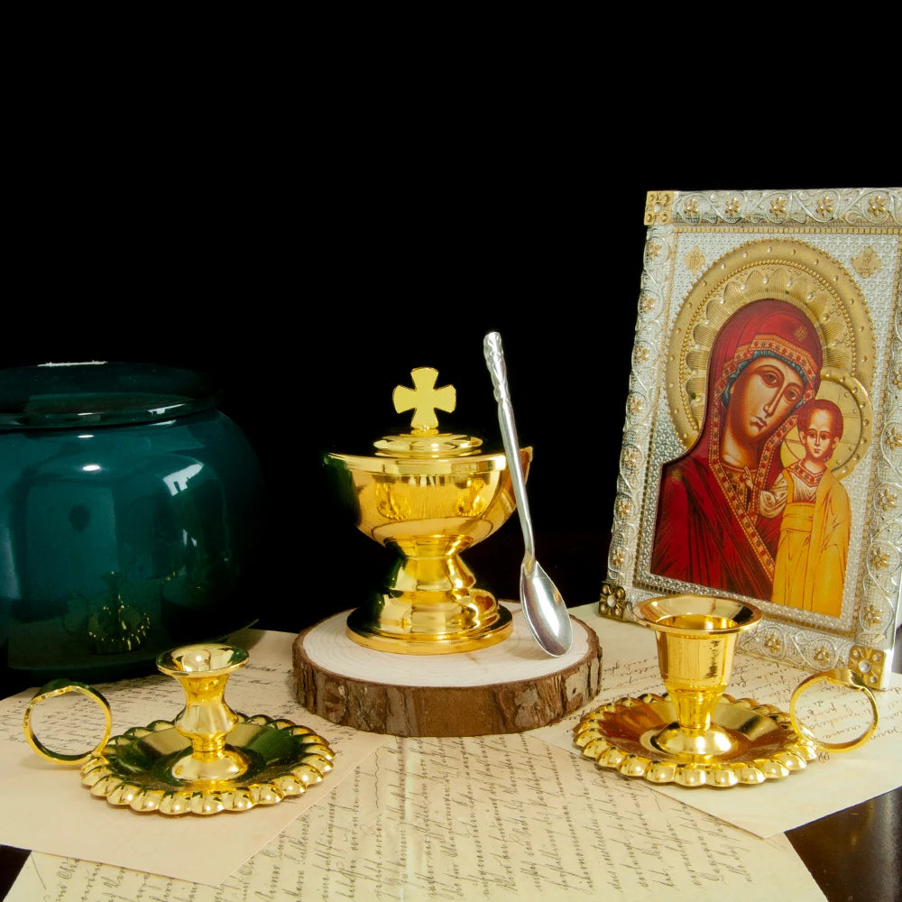 HTISOK Holy Water Bottle Gold Plated Communion Cup Religious Ceremonial Supplies Alloy Durable Church Rituals Use