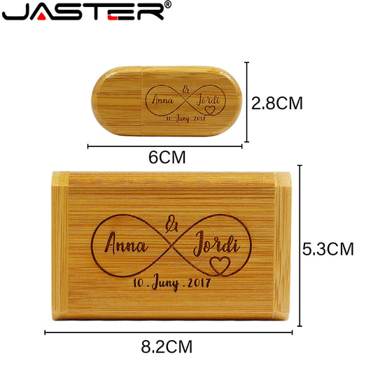 JASTER Wooden USB 2.0 Flash Drive 128GB 1PCS Free custom logo Pen drive with box 64GB 32GB 16GB Memory Stick wedding Gift U disk