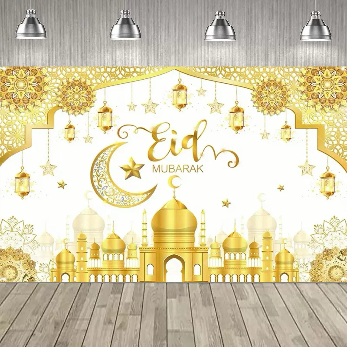 Eid al Fitr Party Supplie Decoration Backdrop Islamic Mosque Architecture Mubarak Ramadan Party Festival Celebration Banner