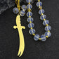 Islamic Imam Ali Zulfiqar Sword Car Pendant for Women Men Stainless Steel Gold Color Arabic Religion Blue Glass Chain Jewelry
