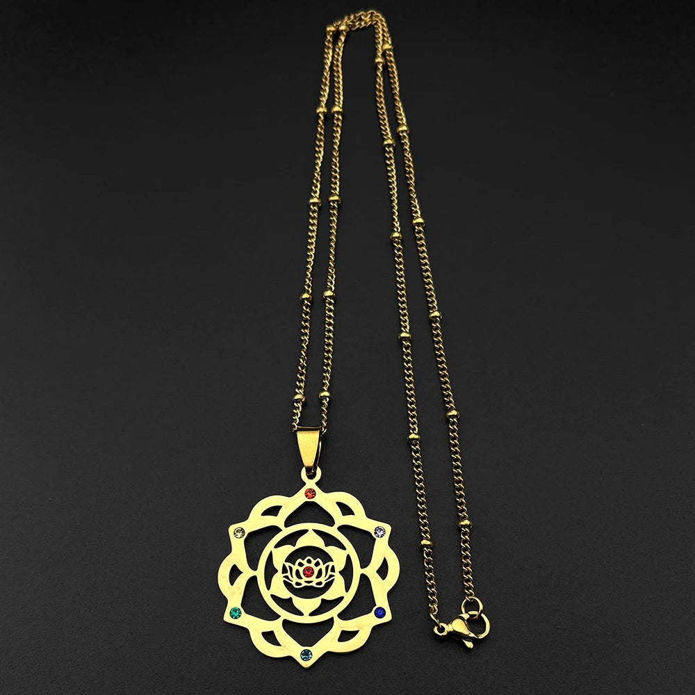 7 Chakra Sacred Geometry Metatron Necklace for Women Flower of Life Stainless Steel Stone Necklaces Reiki Healing Jewelry 9758