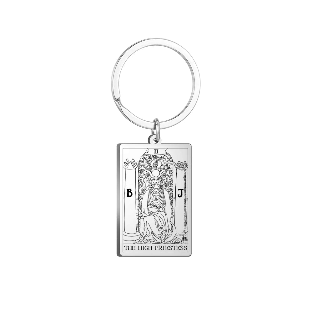 Dawapara Tarot Cards Keychains Stainless Steel Vintage Amulet Good Luck The Major Arcana Keyring Wiccan Jewelry