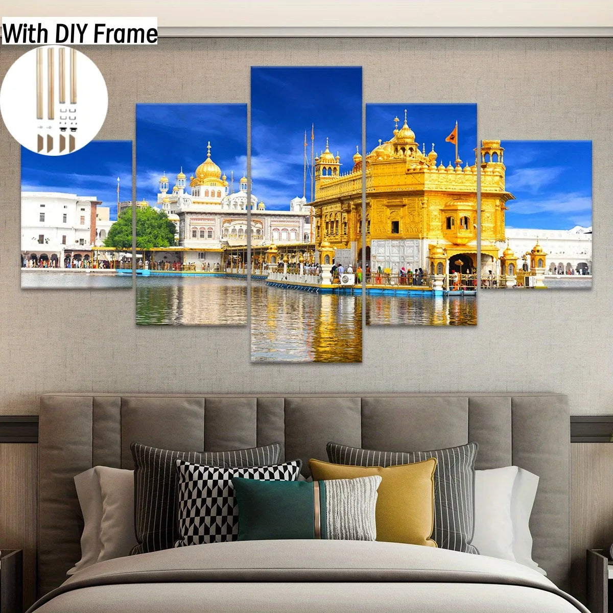 5pcs Framed Amritsar Golden Temple Canvas Art Set Islam Posters DIY Frame Wall Decor for Living Room, Bedroom, Office No frame