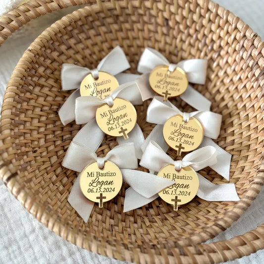 30/50/100pcs Personalized Tags Baptism Baby Show Engraved Acrylic Round Circle Cross Communion Mi Bautizo Name Custom Gift Decor