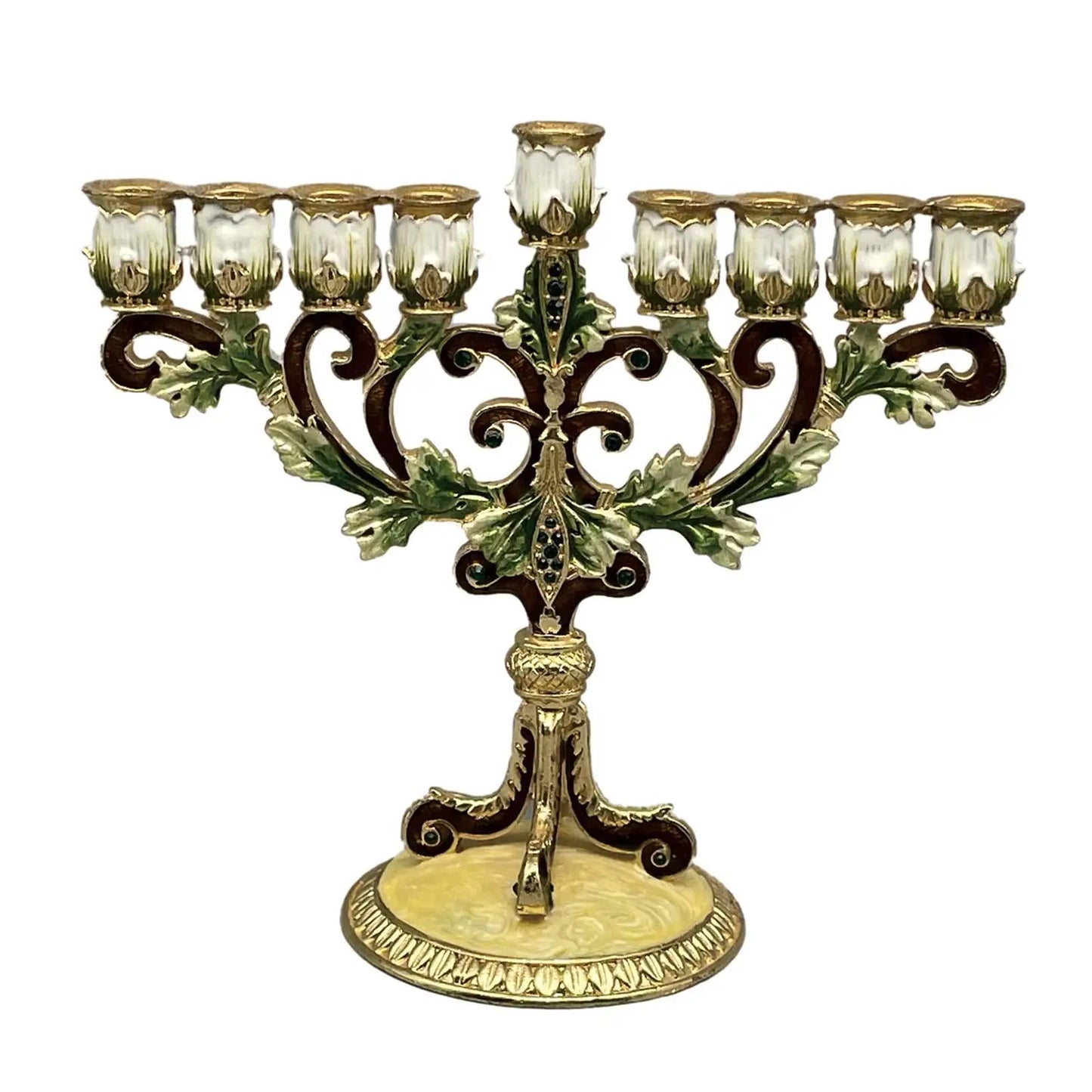Hanukkah Menorah Hand Painted Candlestick Sturdy Base Tabletop 9 Branches Candle