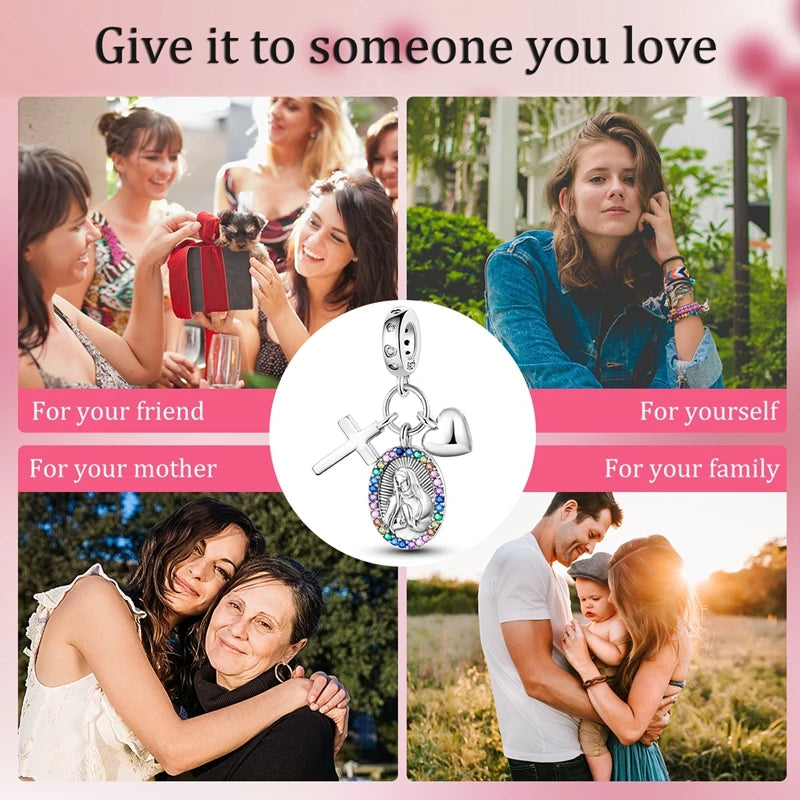 Charms Bead 925 Sterling Silver Virgin Mary Cross Pendant Bead Fit Original Bangle Bracelet DIY Fine Jewelry For Women Gift Hot