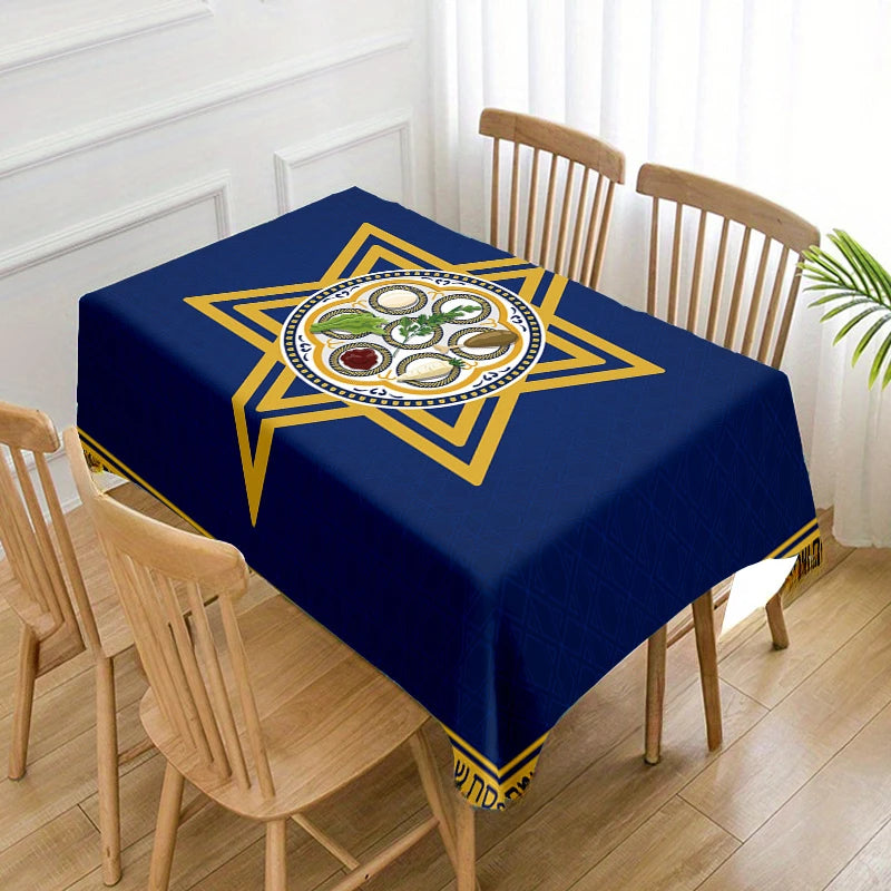 Happy Passover Rectangle Tablecloth Holiday Party Decor Jewish Pesach Seder Plate Star of David Table Cloth Passover Decorations