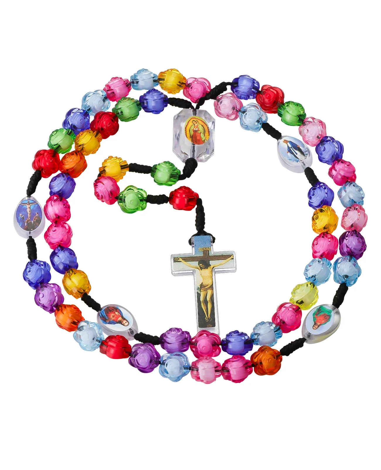 Cottvott Colorful Acrylic Beads Rosary Necklace Cross Pendant Prayer Chaplet Confirmation Communion Jewelry Sacraments Gifts