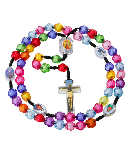Cottvott Colorful Acrylic Beads Rosary Necklace Cross Pendant Prayer Chaplet Confirmation Communion Jewelry Sacraments Gifts