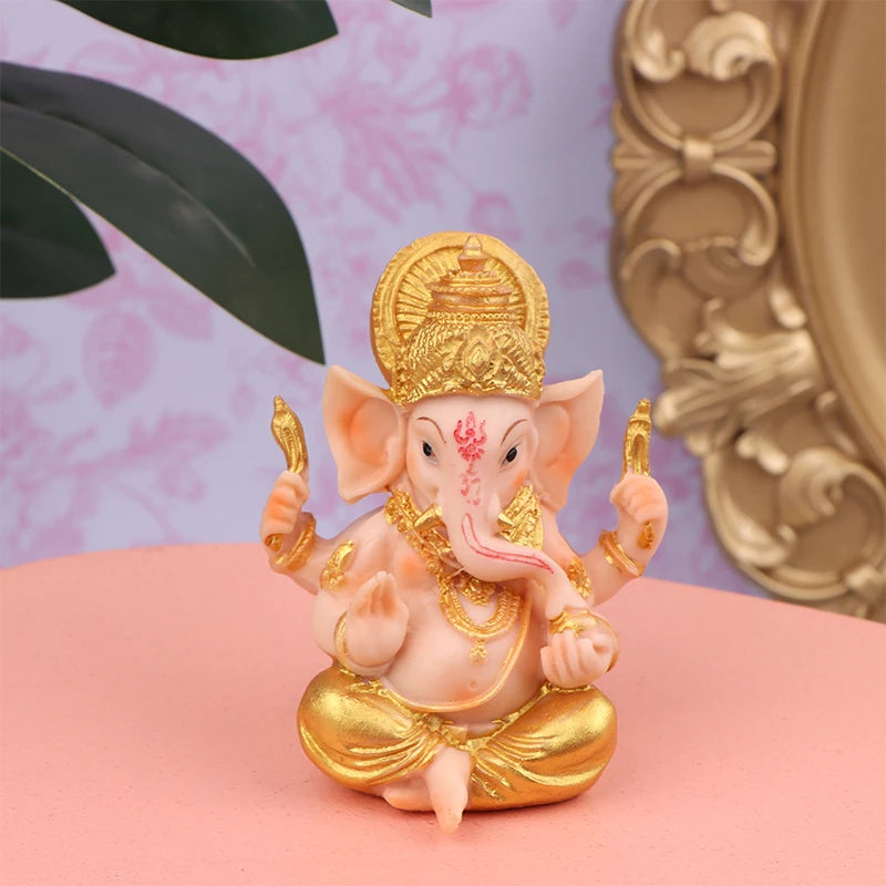 Bar Counter Cashier Desktop DIY Decoration Gold Lord Ganesha Buddha Statue Elephant God Sculptures Ganesh Figurines