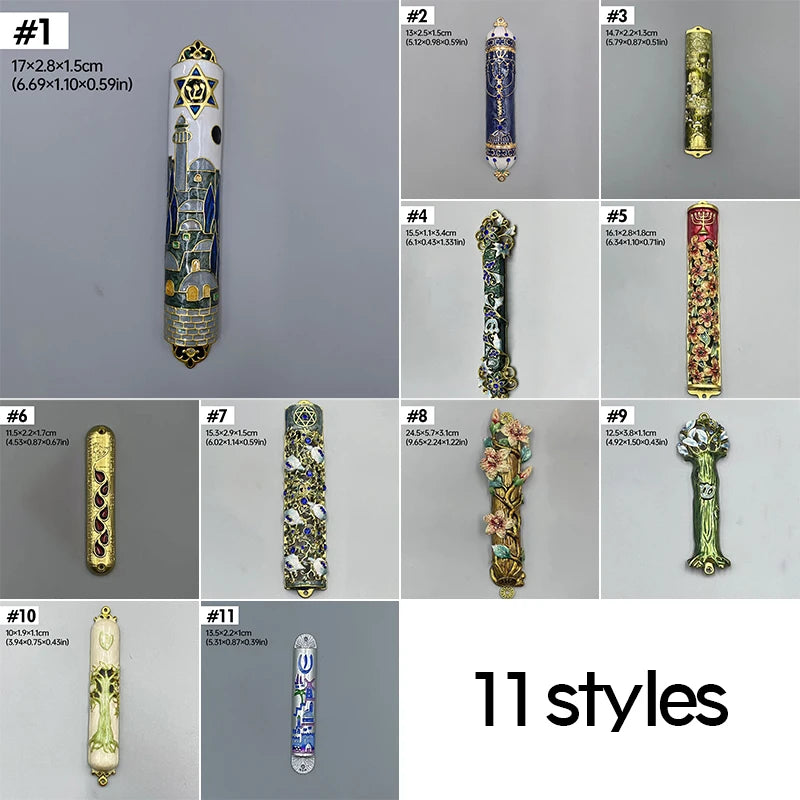 Jewish Mezuzah Case Cover Home Blessing Door Ornaments Delicate Enamel Flowers Embellished Crafts Jewish Traditional Holy Gifts