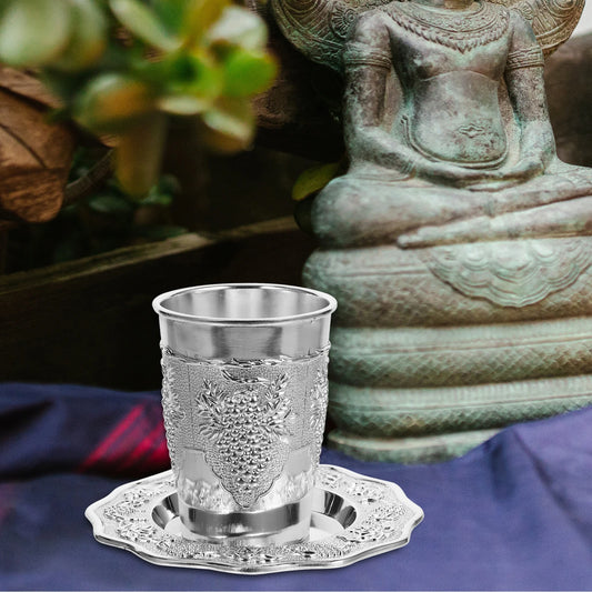 1 set Sturdy Blessing Wine Glass Set Cup Plate Embossed Religious Holiday Shabbat Passover Jewish Cup Festival Ceremony Drinking