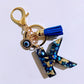 Blue Resin Initial Keychain - Evil Eye Letter Charm with Rhinestones & Tassel, Stylish Gift for Women, Lobster Clasp Accessory
