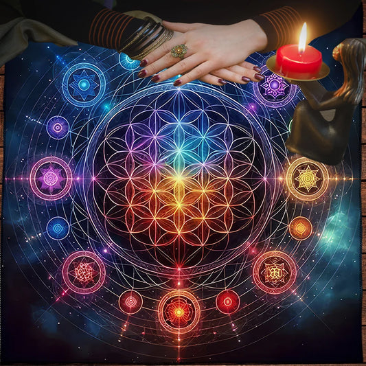 Tarot Tablecloth Mandala Flower Of Life Altar Cloth For Divination Meditation Circle Galaxy Tarot Mat Spiritual Oracle Card Pad