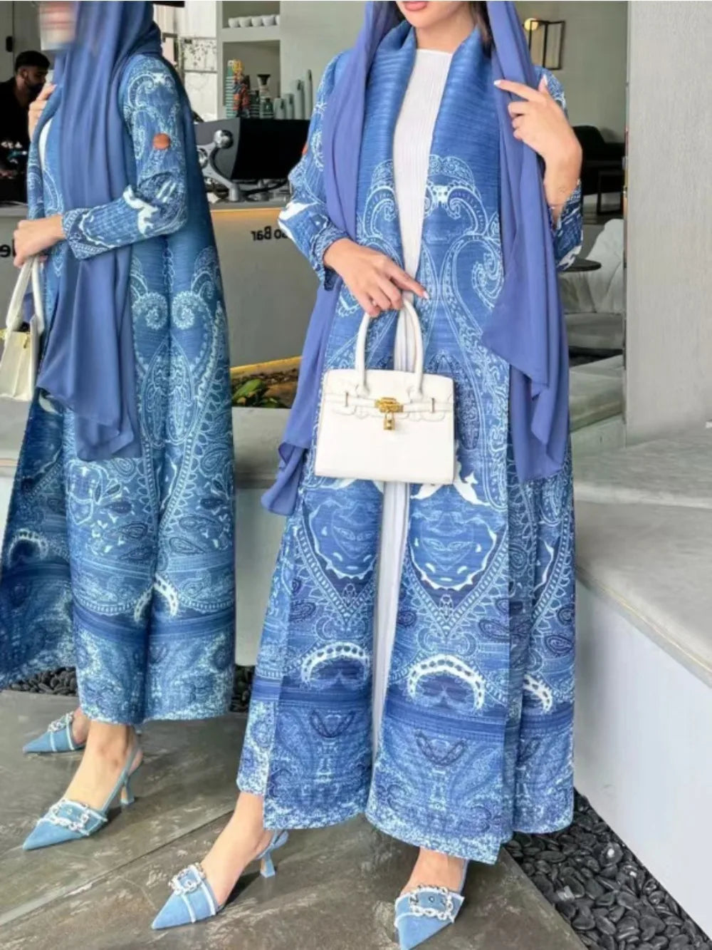 Muslim Pleated Abaya Stretch Open Dress Dress Women Eid Maxi Caftan Cardigan Robe Print Dubai Kaftan Islam Vestidos Jalabiya