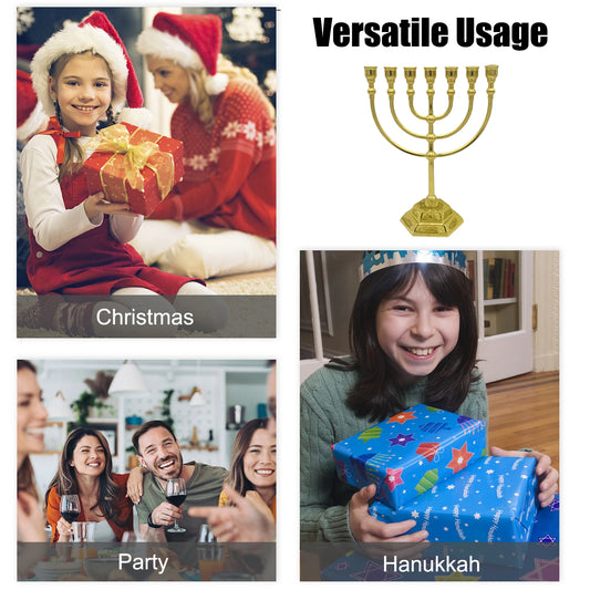 7 Branch Menorah Candle Holder Jerusalem Temple 12 Tribes of Israel Menorah 6.69-inch Height Antique Hanukkah Candle Stand 4 3
