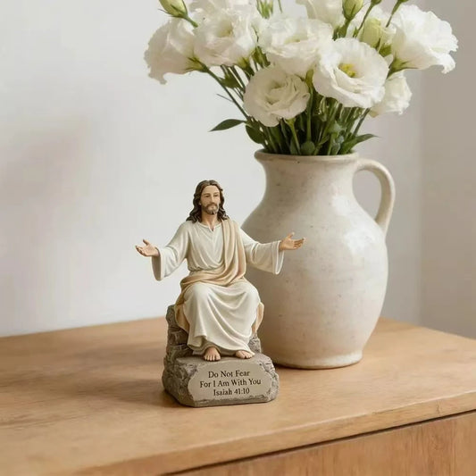 Jesus Open Arms Blessing Statue With Bible Verse Base I Am With You Always Resin Christian Figurine Religious Home Decor Gift