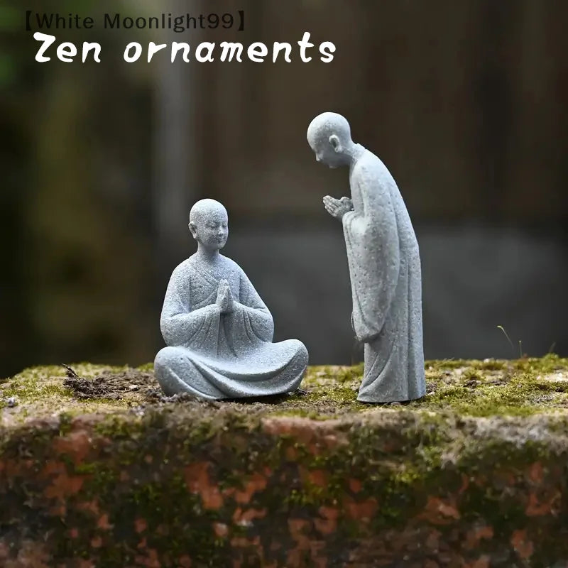〔White〕Wishing Monk Buddhist Micro Landscape Stone Fish Tank Moss Landscaping Zen Oriental Aesthetics Garden Ornaments