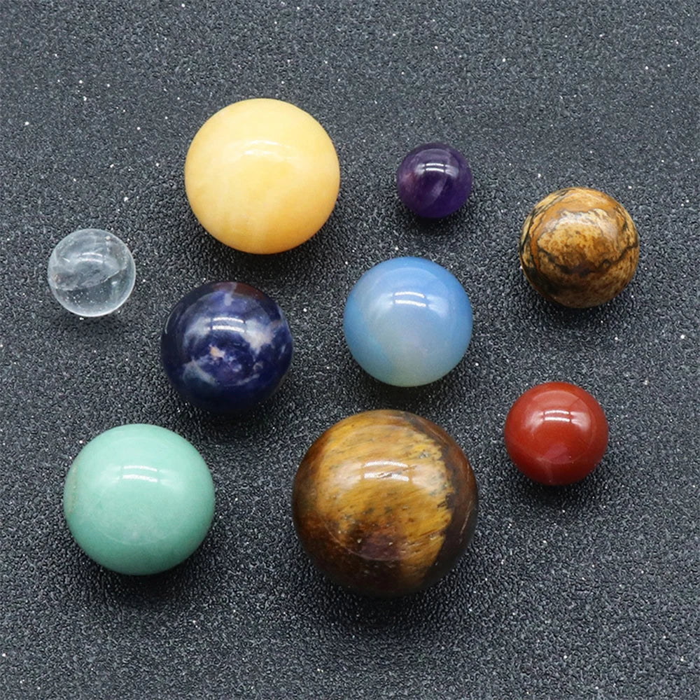 Solar System Natural Crystal Gemstones Set 9 Planets Sphere Ball Stone Galaxy Model Ornaments Gift Home Office Decor