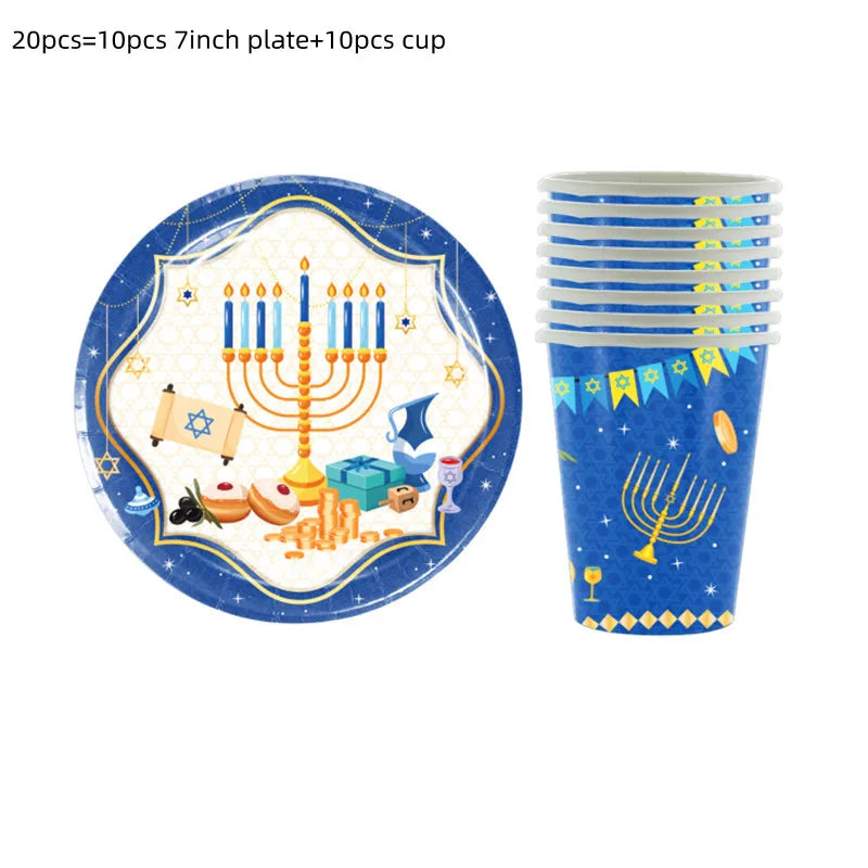 Jewish Hanukkah Birthday Party Decoration Cake Topper Balloon Candle Chanukah Party Supplies Tableware Banner Backdrop