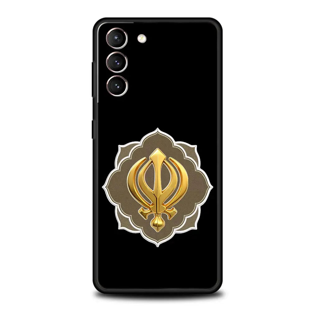 Sikh Khanda Sikhism Soft Phone Case For Samsung Galaxy S25 Edge S24 Plus S23 FE S22 S21 S20 Ultra 5G S10 Black Protect Cover