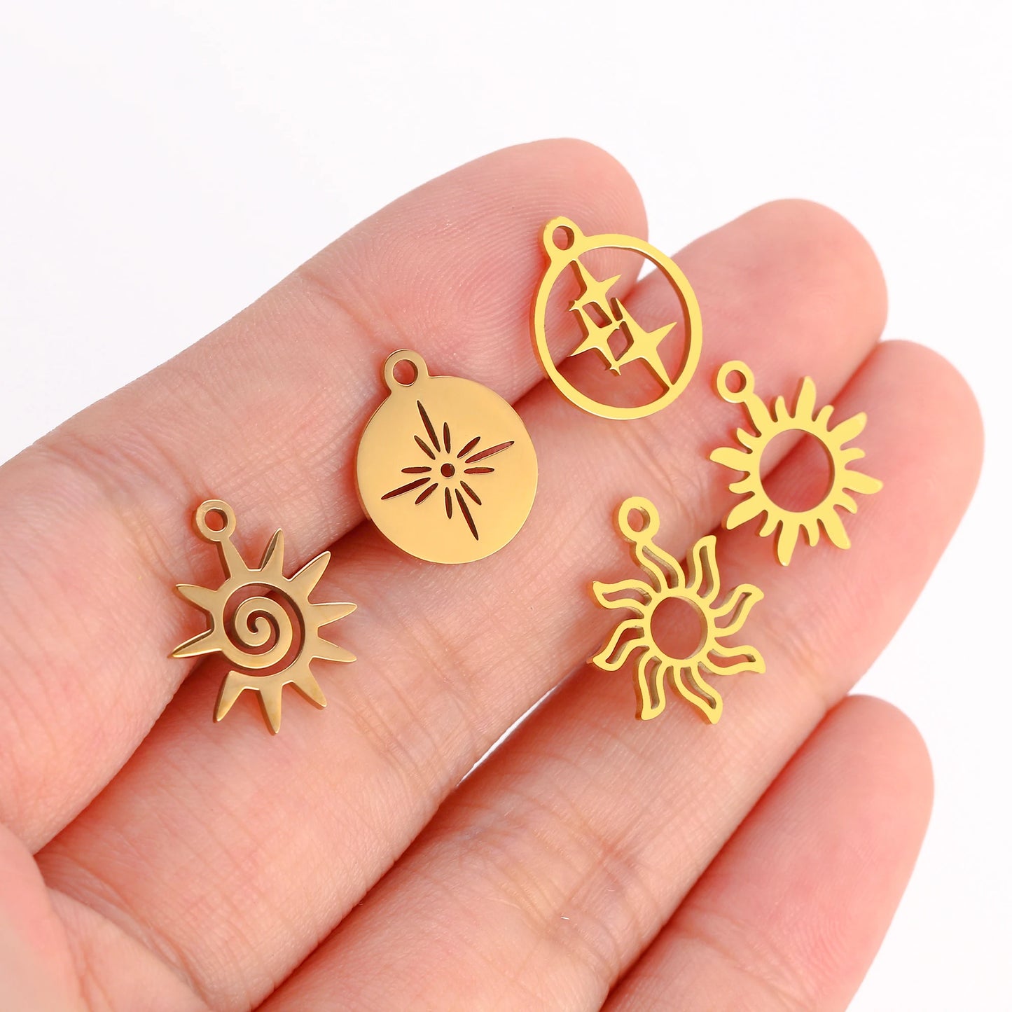 5Pcs Stainless Steel Moon&Sun&Star Charm Jewelry Making Accessories Supplies DIY Necklace Bracelet Celestial Pendants Findings