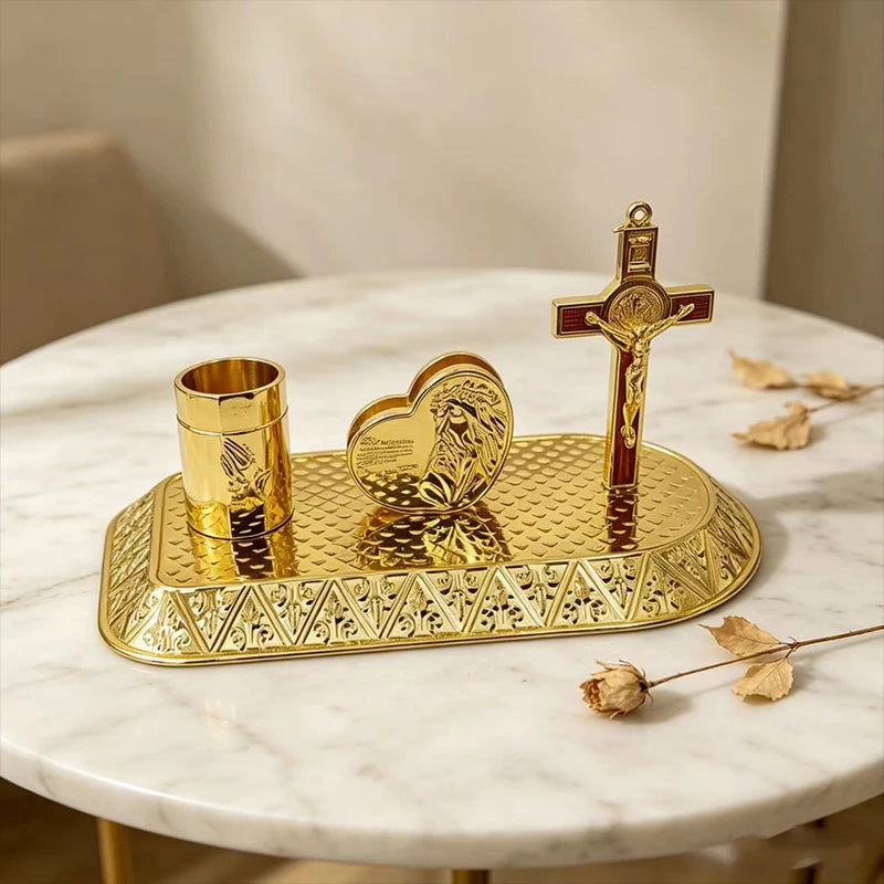 New 2026 Gold Religious Iconography Gift Set with Saint Benedict Crucifix for Home Altar Church Prayer Devotion Christian Decor