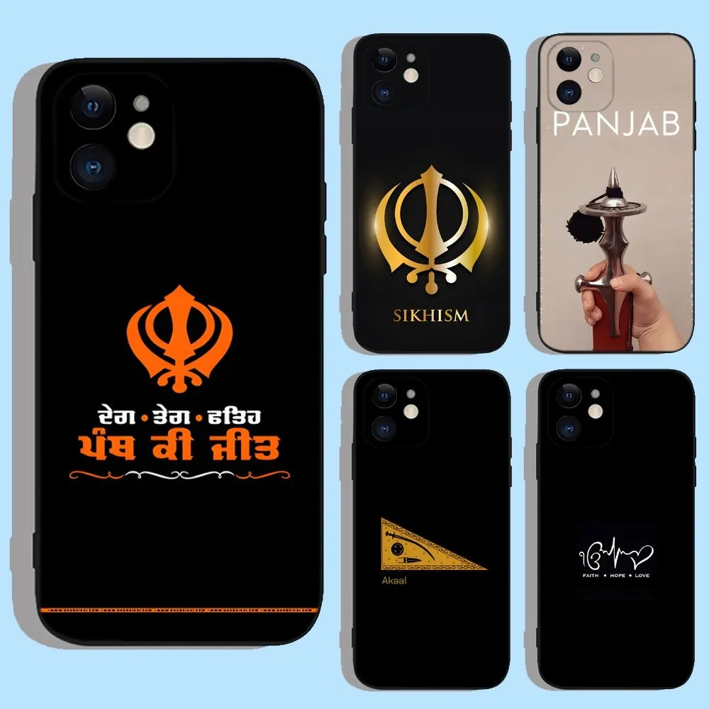Sikh Khanda Sikhism Phone Case For iPhone 16,15,14,13,12,11,XS,XR,X,8,7,Pro,Max,Plus,mini Silicone Black Cover