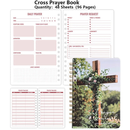 48 Sheets Cross Prayer Notebook Guided Devotional Journal with Bible Study Pages Elegant Religious Accessory for Christian