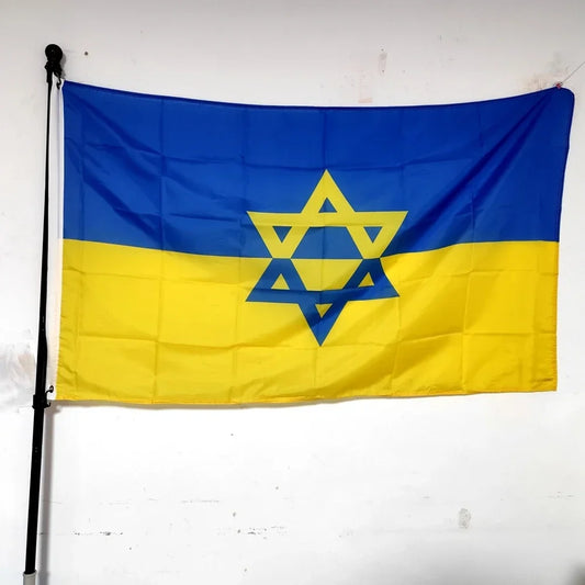 Israel Ukraine Flag 90x150cm Premium Polyester - Jewish Solidarity Flag Outdoor/Indoor National Pride Decor Wall Hanging