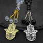 Hamsa Hand of Fatima Stainless Steel Car Pendant for Women Men Fatima´s Hand Turkish Eye Glass Prayer Beads Chain Jewelry Gift