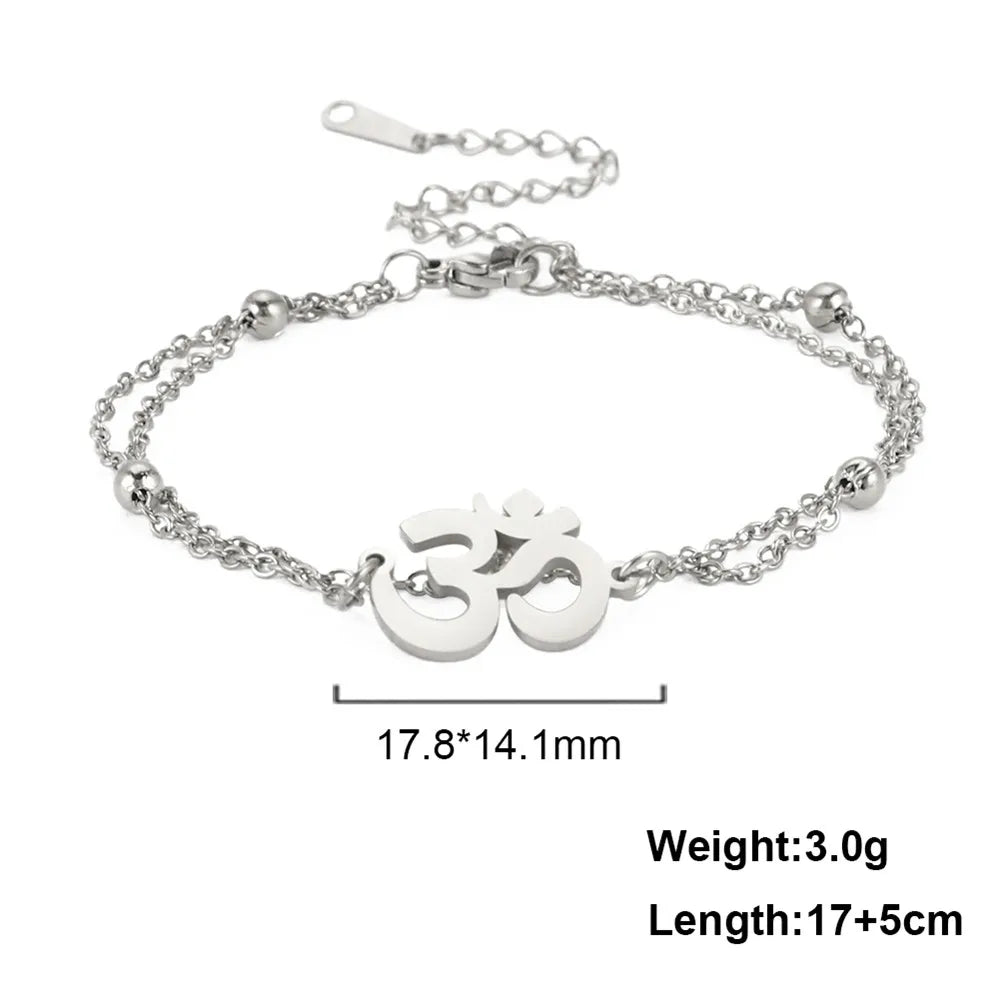 Skyrim Religious Indian Buddhism Yoga OM Bracelets on Hand for Women Men Stainless Steel Box Chain Bracelet Supernatural Jewelry