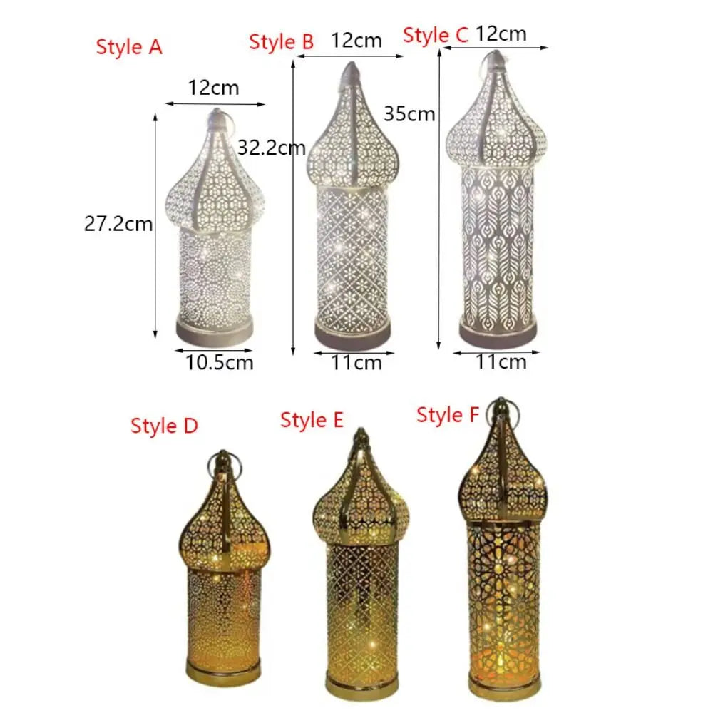 Home Ornament Iron Art Moroccan Night Light Hollow Battery Powered Ramadan LED Light Vintage Masjid Lantern Mosque