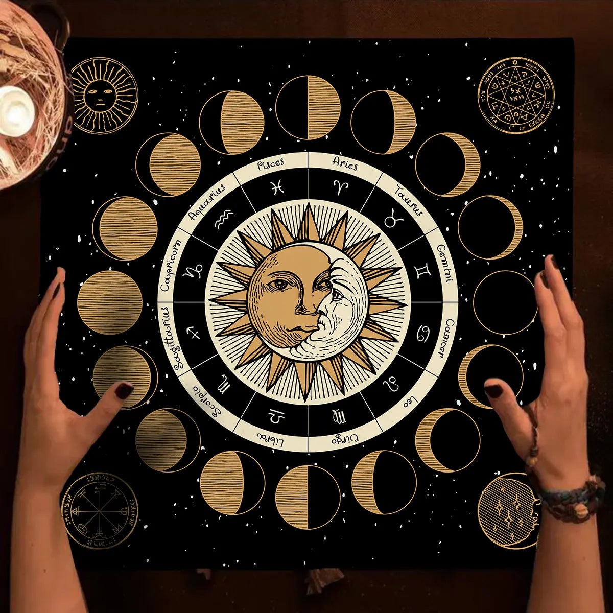 Floral And Sun Tarot Card Tablecloth Altar Cloth Flower Life Spread Tarot Reading Cloth Spiritual Oracle Card Pad