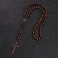 Christ Jesus Wooden Beads 8mm Rosary Bead Cross Car Pendant Woven Rope Chain Necklace Religious Orthodox Praying  Jewelry