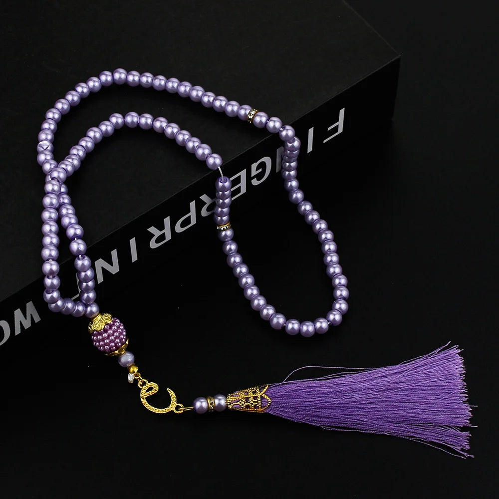 Sunspicems Allah Mohammed Rosary Bracelets TASBIH Muslim Prayer Beads Turkish Style 99 Beads Glass Pearls Charm Bracelets Gift