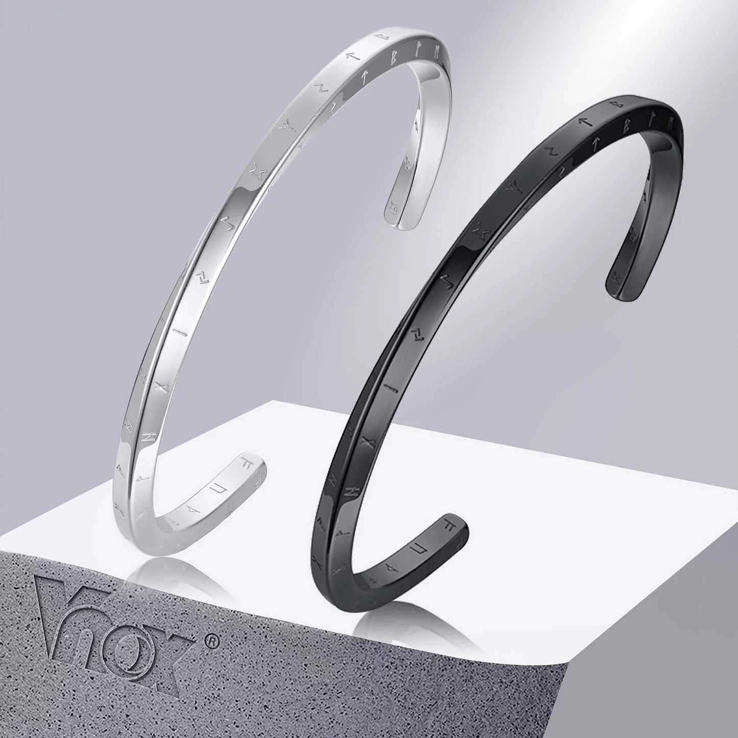 Vnox Retro Nordic Viking Cuff Bangle Bracelets for Men, Stainless Steel Mobius Norse Mythology Runes Amulet Jewelry Dad Gfit