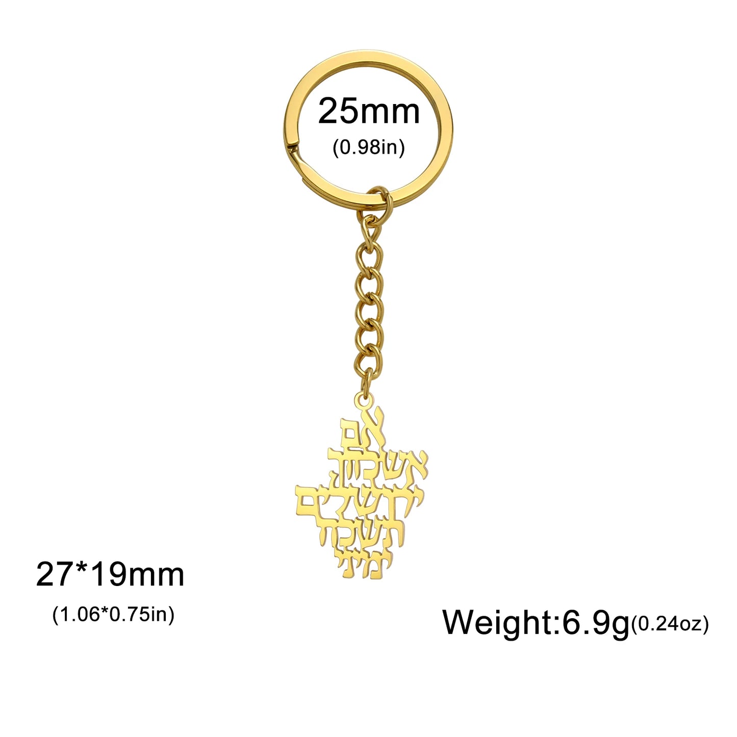 LIKGREAT Biblical Hebrew Calligraphy Necklace Earring Keyring Stainless Steel Jerusalem Verse Pendant Jewish Prayer Jewelry